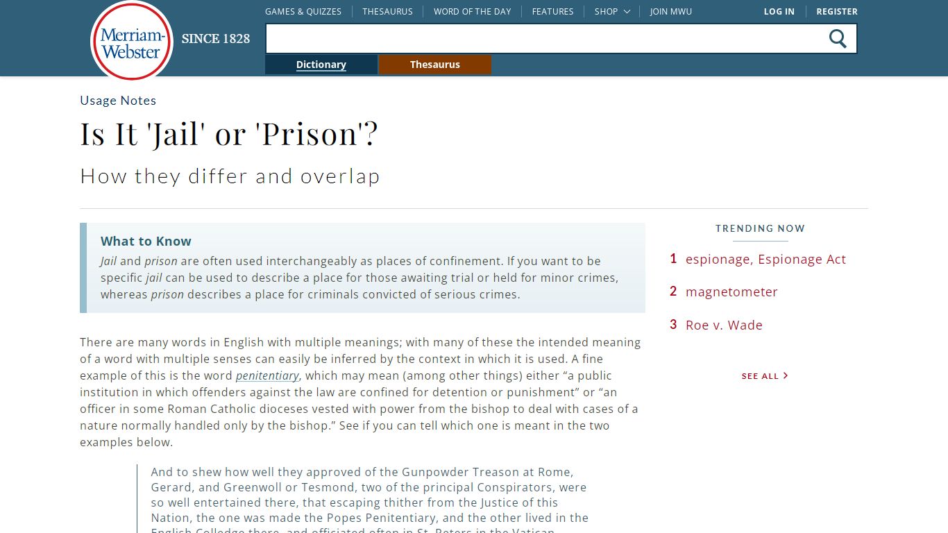 Jail and Prison: What's the Difference? | Merriam-Webster